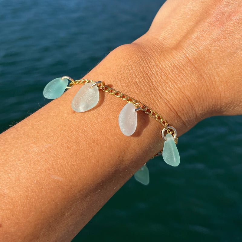 sea glass charm bracelet gold