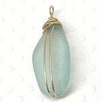 Bright Aqua Wire Wrapped Sea Glass Necklace