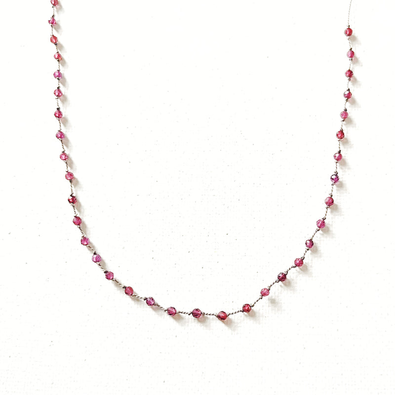 Garnet on Silver Cord Necklace