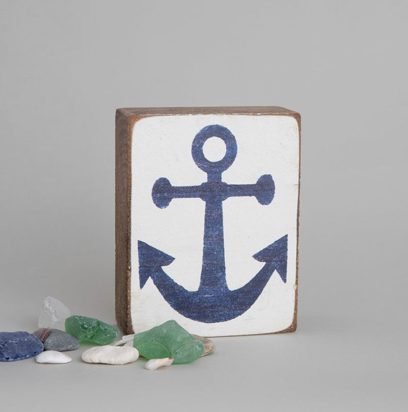 Navy Anchor Decorative Wooden Block
