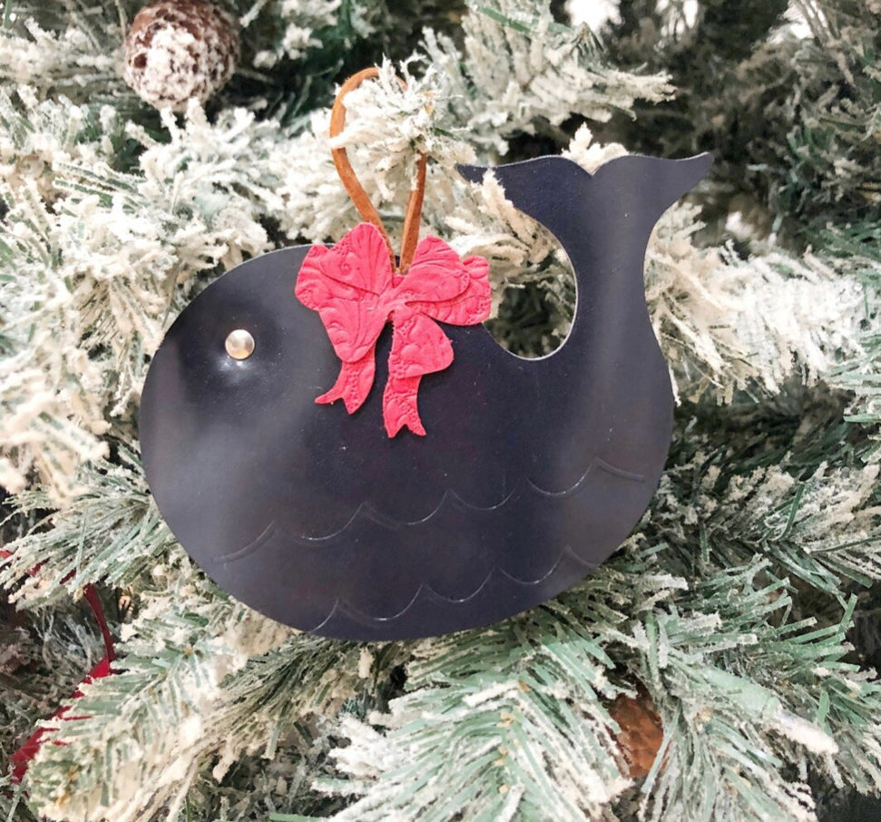 Leather Whale ornament 